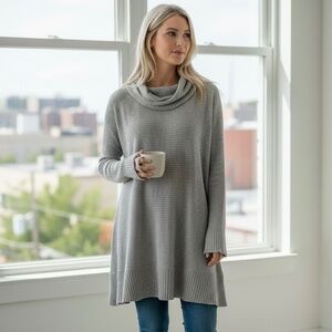 Free People WE THE FREE Lover Rib Split Back Thermal Top Tunic Grey Size Medium